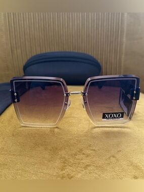 XOXO Oversized sunglasses Dark Midnight Plum Purple plastic square frames New